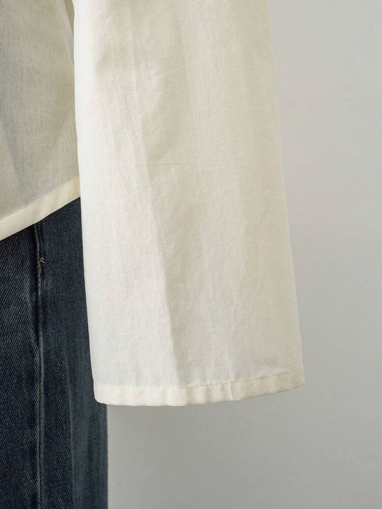 Elamini Chaqueta/abrigo de manga larga con cuello Mao, botones, bajo asimétrico, de lino negro para mujer. Estilo chino vintage elegante, versátil para otoño/invierno, adecuado para la oficina y uso diario. - Blanco - Añade 7