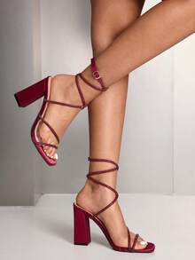 CUCCOO SZL 女士水钻装饰粗跟凉鞋，魅力玻璃绑带凉鞋，适合夏季毕业舞会、度假、返校、大学生、派对、时尚、别致、华丽风格，圣诞节、迪斯科派对、夜生活、秋季、新年、情人节等场合。 - 酒紅色1 - 查看 3