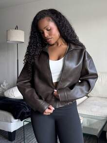 Tyla Gomez Spring New Vintage Leather Jacket, Short Style, Regular Fit, Women's Jacket For Valentine's Day Fall,Winter - Brown - View 1