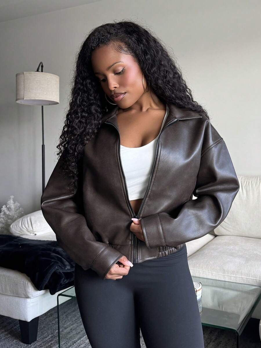 Tyla Gomez Spring New Vintage Leather Jacket, Short Style, Regular Fit, Women's Jacket For Valentine's Day Fall,Winter - Brown - View 1