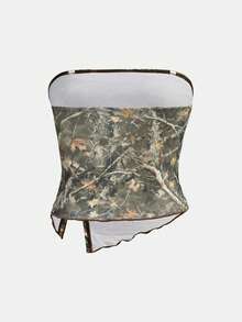 SHEIN Girlism 少女碎花针织网纱下摆开衩褶皱吊带背心 - 彩色 - 查看 2