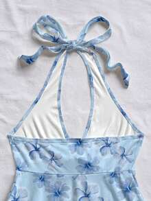 Soleia 女士休闲度假V领蝴蝶结露背吊带娃娃衫，适合夏季度假 - 藍色 - 查看 6