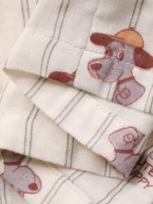 DAZY Happy Dog Striped Print Frill Trim Loose Women Pajama Set - White - View 10