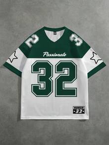 Aesthetic Post 男士 Y2K “32” 图案短袖 V 领 T 恤，夏季上衣 - 彩色 - 查看 1