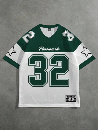 Aesthetic Post Men's Y2K "32" Graphic Short Sleeve V-Neck T-Shirt, Summer Top