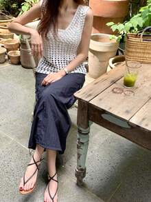 DAZY Crochet Hollow-Out Sweet Versatile Blouse, Bohemian Summer Top, Women Knitted Sleeveless Vest - White - View 5