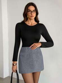 SHEIN Tall 2024 Autumn/Winter New Style Gris Tweed Mini Skirt, Women Style Skirt - Grey - View 7