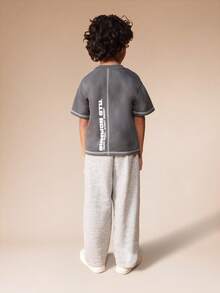 SUMWON Boys Short Sleeve Crew Neck T-Shirt And Drawstring Jogger Set With Contrast Stitching And Brand Print Casual Vacation - Dark Grey - View 2