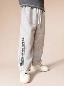 SUMWON Boys Short Sleeve Crew Neck T-Shirt And Drawstring Jogger Set With Contrast Stitching And Brand Print Casual Vacation - Dark Grey - View 4