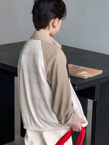 DAZY Chaqueta casual con cremallera y mangas raglán de bloques de color para niño preadolescente - Albaricoque - Ver 3