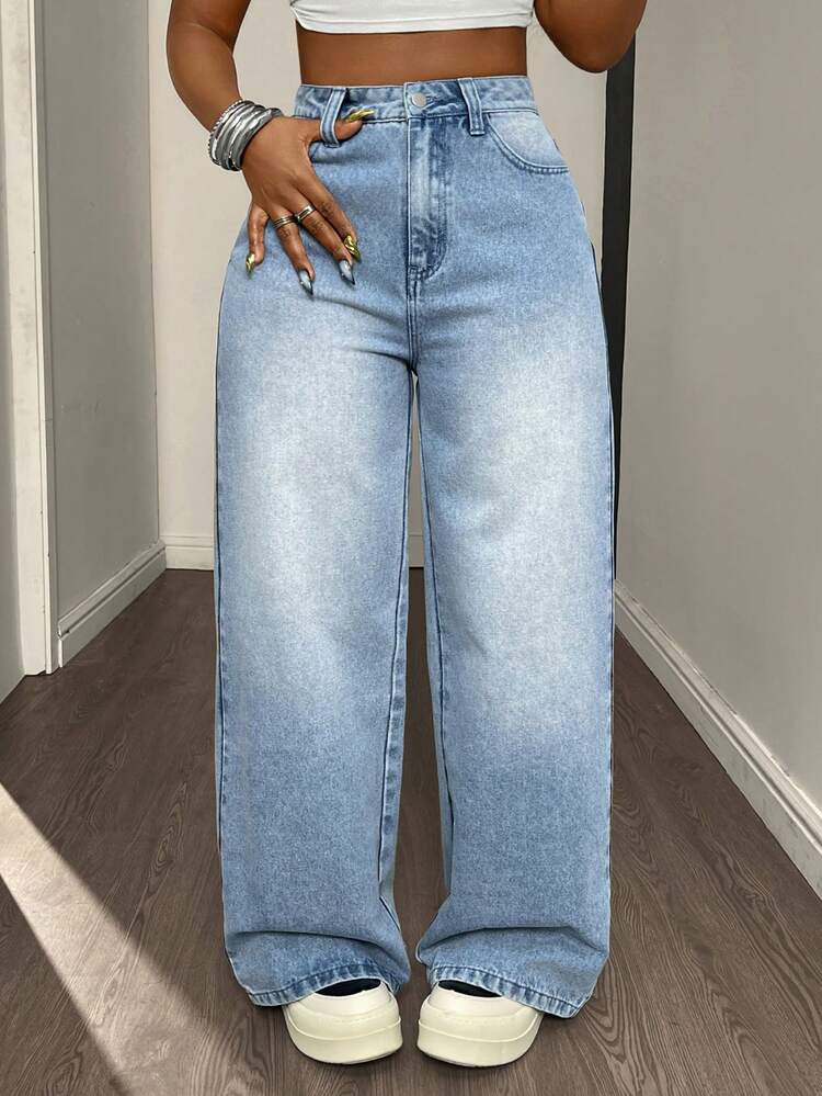 Women's Casual Loose Fit Leopard Print Straight Leg Jeans, Vacation Style, Suitable For Spring, Summer, Valentine's Day