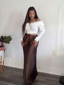 Tyla Gomez Váy Maxi chất liệu satin co giãn Se-Hore Fashion dành cho nữ, phù hợp với mọi mùa - Cà phê nâu - Xem 6