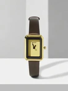 MOTF PREMIUM 丝质金色方形石英表 - 棕色 - 查看 2