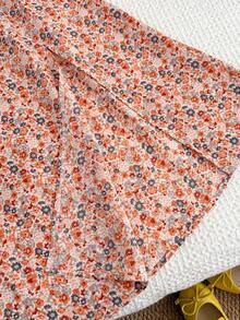 SHEIN Tween Girl Ditsy Floral Elastic Waist Casual Skirt - Pink - View 3