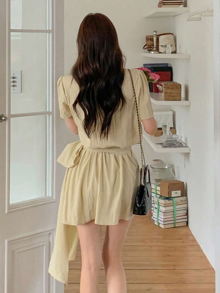 Tie-Up Waist Loose Fit Cinched Waist Versatile Casual Sweet Elegant Dress For Women Summer Sundress