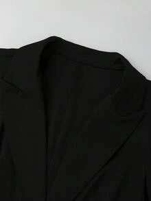 GlowEve 女士单扣系带西装外套搭配A字网纱半裙，优雅百搭，适合日常、通勤、休闲、复古法式街头风、商务、度假等场合，鸭蓝色西装外套及半裙套装，秋冬款 - 黑色 - 查看 3