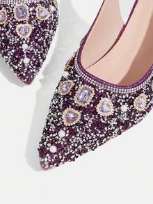 CUCCOO TILAWA Women's Crystal Heel Glass Rhinestone Pointed Toe Purple High Heel Pumps, Suitable For Outings, Banquets, Parties And Other Events - Purple - View 5