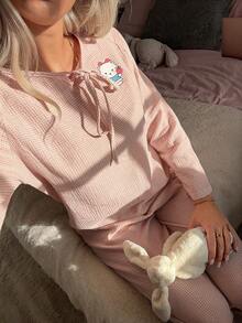DAZY 2pcs Cartoon Bear Pattern Loose Long Sleeve & Long Pants Women Pajama Set - Pink - View 7