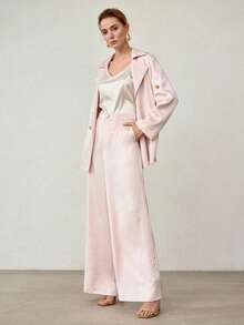 MOTF PREMIUM SATIN ELEGANT HIGH WAIST WIDE LEG PALAZZO PANTS, SPRING/SUMMER - Pink - View 1