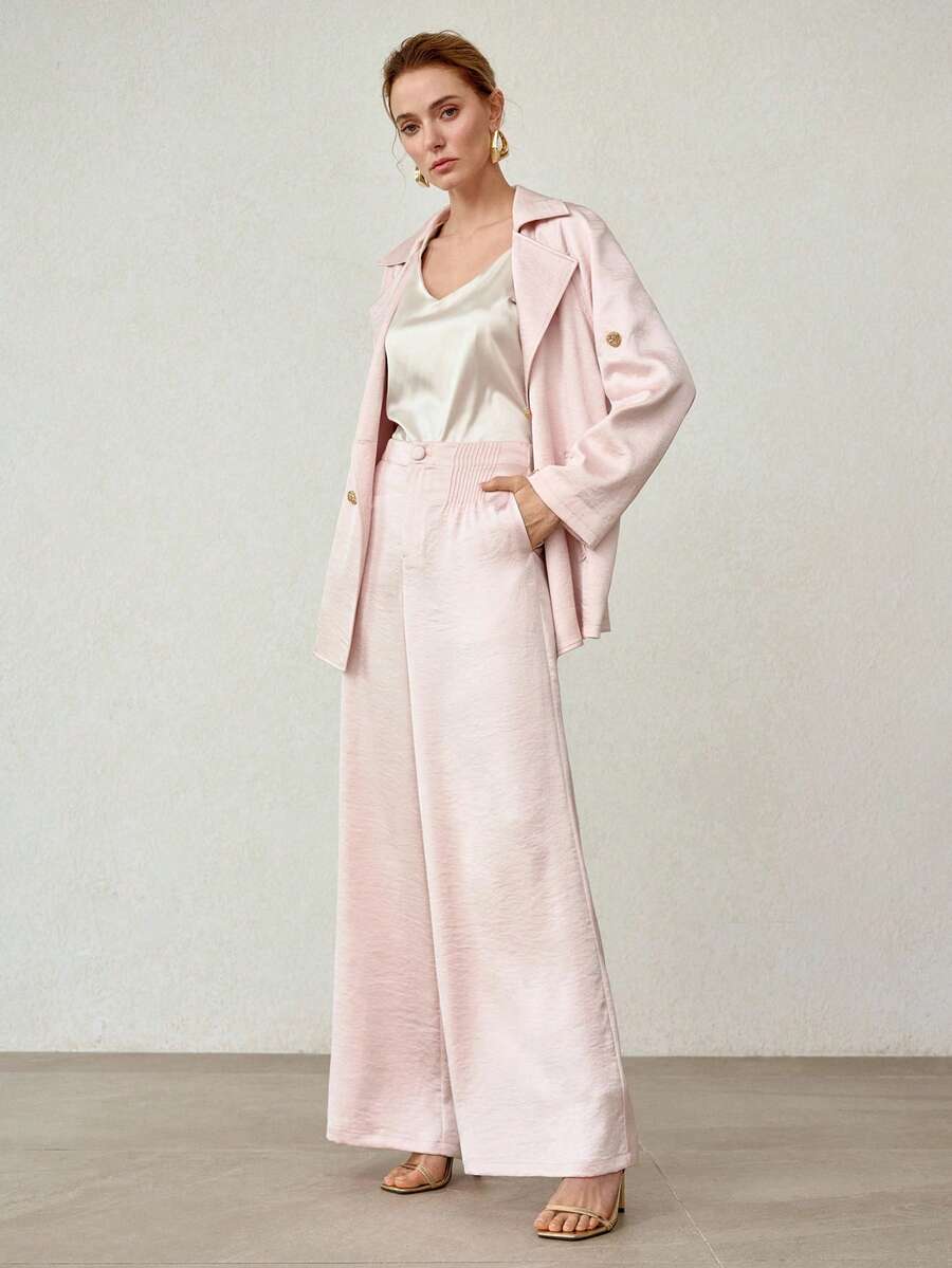MOTF PREMIUM SATIN ELEGANT HIGH WAIST WIDE LEG PALAZZO PANTS, SPRING/SUMMER - Pink - View 1