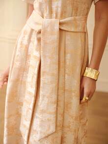 ZEYLAH Vestido elegante de manga corta con escote en V y jacquard, primavera/verano - Albaricoque - Ver 3