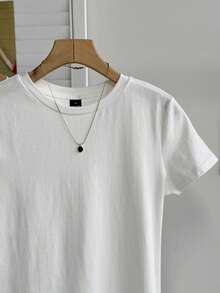 Tseoso 两件套白色短袖T恤，休闲简约，适合秋、冬、春、夏穿着，95%棉，百搭 - 白色 - 查看 7