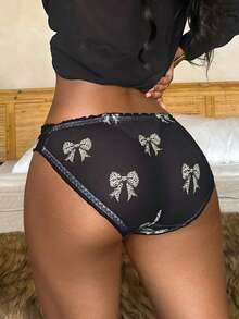 Women's Leopard Print Bow Decor Casual Everyday Panties - Black - View 2