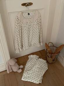 DAZY 碎花荷叶边领波点纹理雪纺面料荷叶边女士睡衣套装 - 白色 - 查看 9