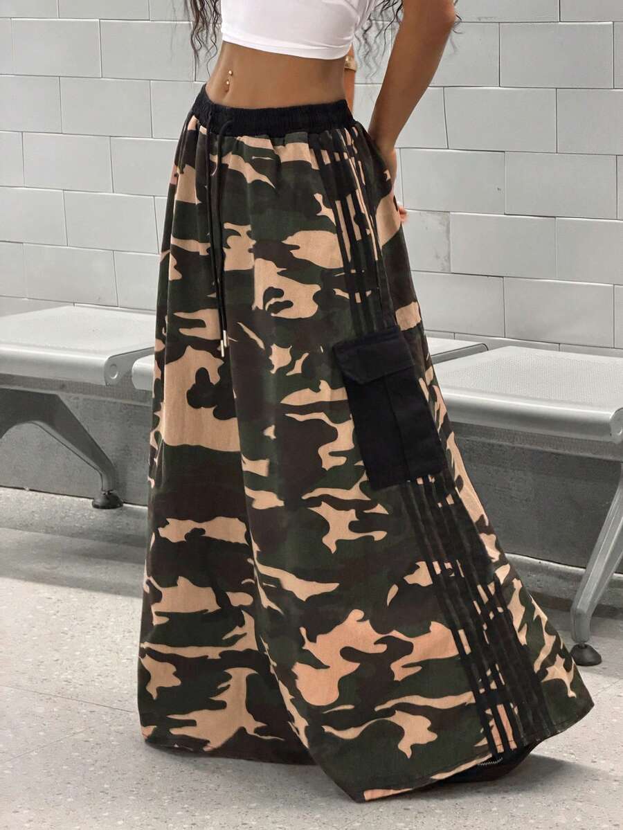 StreetHx 女士休闲抽绳腰带迷彩牛仔迷你裙，适合约会和外出穿着 - 彩色 - 查看 1