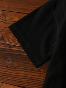 SHEIN GraphicGems Girls Casual Minimalist "67" Graphic Print Short Sleeve Round Neck T-Shirt, Suitable For Outings, Black Short Sleeve Top "Six Seven" Top, Suitable For Summer And All Seasons - Black - View 4