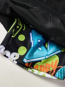 儿童/青少年男童休闲多功能舒适黄色小鸭印花宽松拼接衬里泳裤沙滩装、泳衣、青少年泳装、青少年泳装、男童鸭子短裤、男童黄色短裤、鸭子泳装、男童泳裤短裤、黄色鸭子短裤 - 黑色 - 查看 4