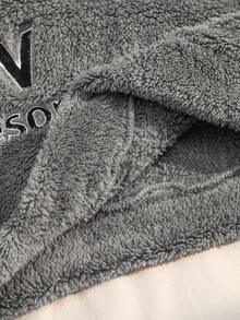 Manfinity Underwear&Sleepwear Basics Men's Plus Size Thickened Coral Fleece Crew Neck Long Sleeve Pajama Set, Autumn/Winter - رمادي - مشاهدة 10