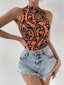 Almamuse Áo liền thân không tay ôm sát, cổ áo phối màu tương phản, thời trang cho mùa hè. - trái cam - Xem 6