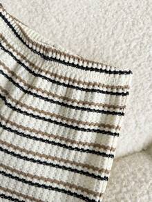 2pcs Baby Boy Cute Casual Striped Polo Collar Knit Top & Elastic Waist Shorts Set - Brown - View 3