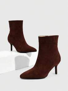 Daringsoles Women's Sexy Pointed Side Zipper Autumn And Winter Boots Suede Brown American Booties Commuter Booties Women's Naked Boots - Coffee Brown - View 2