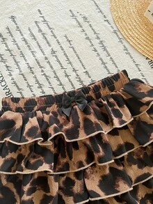 SHEIN Pantalones cortos con volantes y cintura elástica con estampado de leopardo lindo para bebé niña, versátiles para el verano, pantalones cortos con volantes para bebé niña con estampado animal, ropa de bebé niña con estampado de leopardo, pantalones cortos con volantes con estampado de leopardo para bebé niña - Marrón - Ver 6