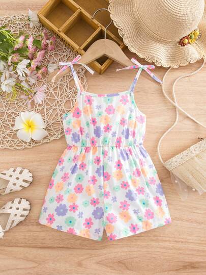 SHEIN Baby Girl Casual Cute Floral Print Romper