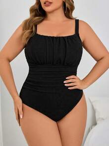 Swim Lushoire Đồ bơi liền thân Monokini màu trơn có thể điều chỉnh cỡ lớn cho nữ mùa hè thường ngày đi biển - màu đen - Xem 6