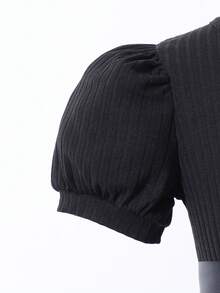 Elladie kids Đầm bé gái dễ thương, tay phồng, cổ tròn, họa tiết kẻ caro, chân váy lưới, kèm thắt lưng, thích hợp mặc hàng ngày. - màu đen - Xem 7