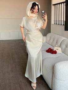 DAZY 2pcs Women Satin Waist Shirt And Skirt Set - Yellow - View 4