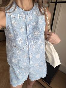 SHEIN PariChic Women's Elegant French Style Light Blue Embroidered Hollow Out Camisole And Shorts Set   Summer  Summer Clothes Summer Outfits For Women  Summer Outfits    Summer Outfit For Women  Festival Outfits For Women   Elegant Women's Set    Casual Sets For Women  Coords For Women Casual Classy  Vacation Outfits Women  Holiday Outfits For Women   Vacation   Holiday   Summer Holiday Outfits  Holiday Outfits  Vacation Outfits For Women  Work Outfits For Women   Blue Women S Summer Co Ord Women S Summer Outfits Women Vacation Outfit Sets Women Spring Outfit - Baby Blue - View 4