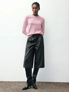 Maija Women's Loose Fit Round Neck Long Sleeve Casual Pullover Sweater, Versatile For Comfortable Collar Decor Removable, Business Casual Office Wear, Low-Key Vintage Vibe, High-End Urban Commuter Style - Pink - View 4