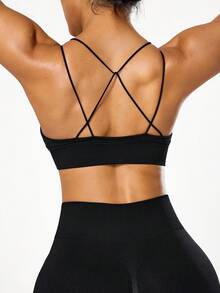 Seamluxe SHEIN Sport Seamless Sports Bra, Racerback Sports Bra, Enhancing Sports Bra, Criss-Cross Sports Bra - Black - View 7