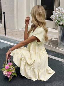 SHEIN LUNE 女士夏季短款粉色休闲度假浪漫沙滩连衣裙 - 黃色 - 查看 6