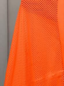 Slaydiva 宽松纯色V领落肩镂空针织休闲上衣，适合大码女性，春夏款 - 橘色 - 查看 9