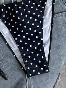 Bộ bikini hai mảnh dây mảnh in chấm bi dành cho thiếu nữ, kiểu dáng thường ngày, màu đen trắng, họa tiết chấm bi, thích hợp cho kỳ nghỉ, đi biển, mùa xuân/hè. - Đen và trắng - Xem 5