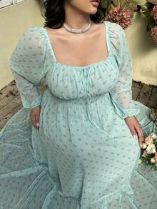Lyrianda Robe longue à manches longues, à l'épaule dénudée, en mousseline de soie à fleurs, pour femmes grandes tailles - Multicolore - Voir 7