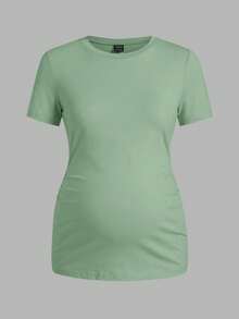 Modmama Maternity Casual Solid Color Short Sleeve Fitted T-Shirt, Summer - Multicolor - View 3