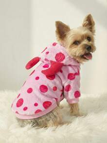 PETSIN 1件装怪物角色扮演粉色波点抓绒连帽衫，带宠物收纳袋 - 彩色 - 查看 9