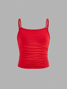 SHEIN Girlism 3件套 少女修身休闲运动吊带背心基础款上衣 - 紅色 - 查看 11